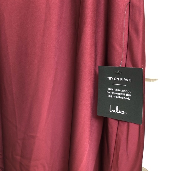 Lulus Classic Elegance Wine Satin Sleeveless Mock Neck Maxi Dress - Size XS - Picture 7 of 7